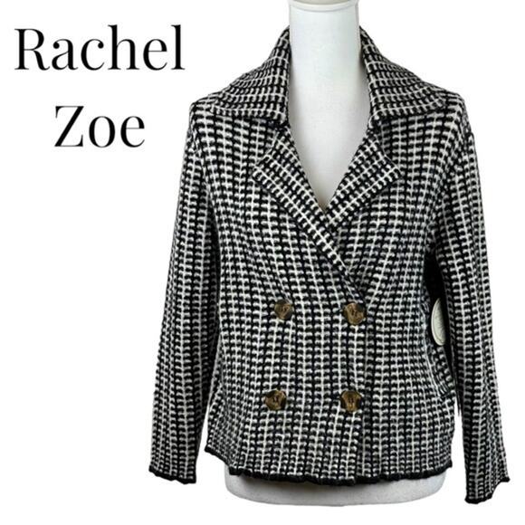 Rachel Zoe Black White Double Breasted Academia Sweater Jacket NWT Size XS - Picture 2 of 13